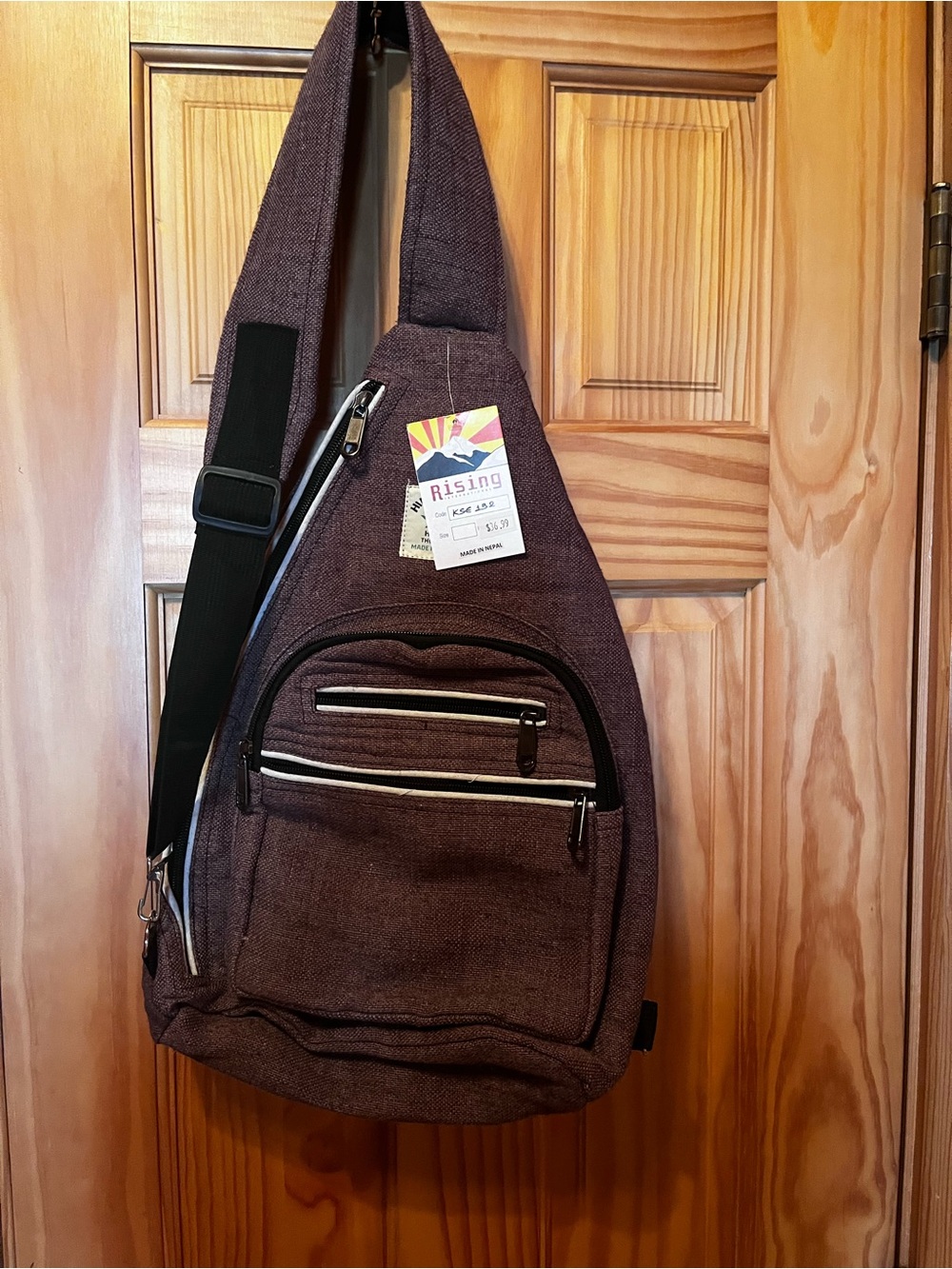 Brown Sling Hemp Crossbody Bag